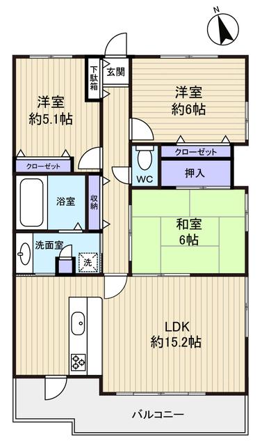 Floor plan. 3LDK, Price 12.9 million yen, Footprint 76.7 sq m , Balcony area 12.38 sq m is a wide living room spread to south