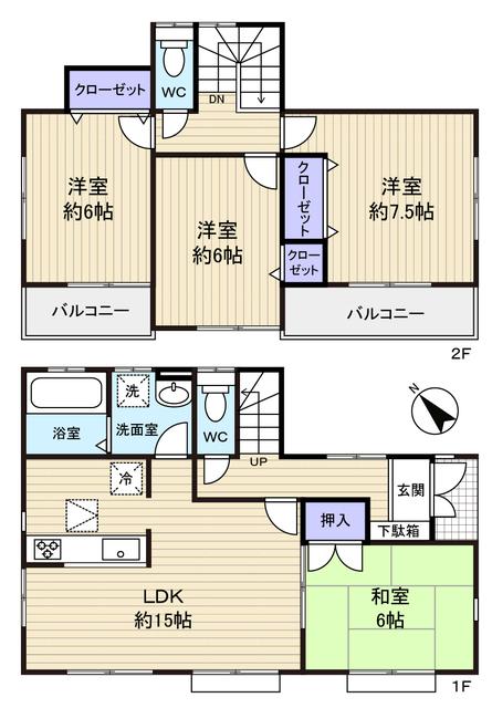 Floor plan. 23.8 million yen, 4LDK, Land area 120 sq m , Bright floor plan of the building area 95.63 sq m All rooms southwestward