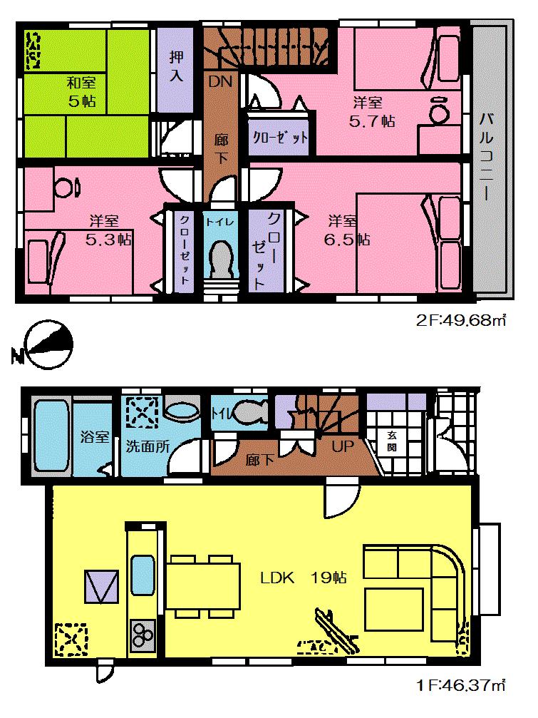 Floor plan. (Building 2), Price 23.8 million yen, 4LDK, Land area 129.14 sq m , Building area 96.05 sq m