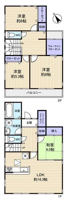 Floor plan. 33,800,000 yen, 4LDK, Land area 132.05 sq m , Building area 102.67 sq m 4LDK + WIC
