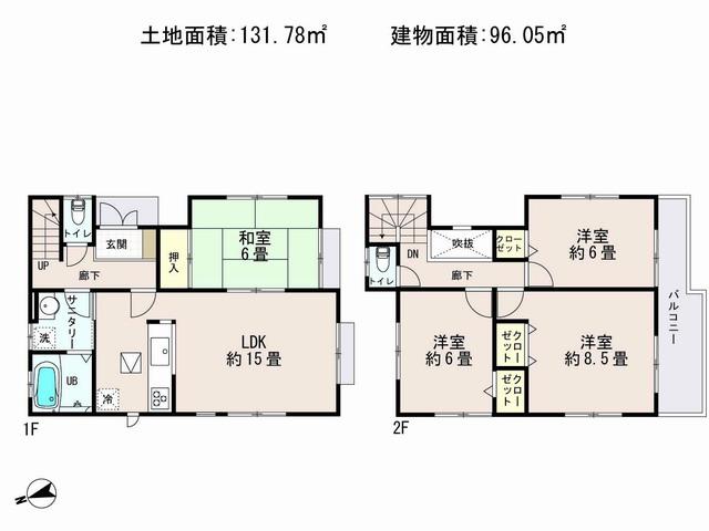 Floor plan. (1 Building), Price 24,800,000 yen, 4LDK, Land area 131.78 sq m , Building area 96.05 sq m