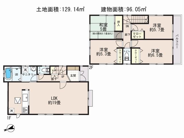 Floor plan. (Building 2), Price 23.8 million yen, 4LDK, Land area 129.14 sq m , Building area 96.05 sq m