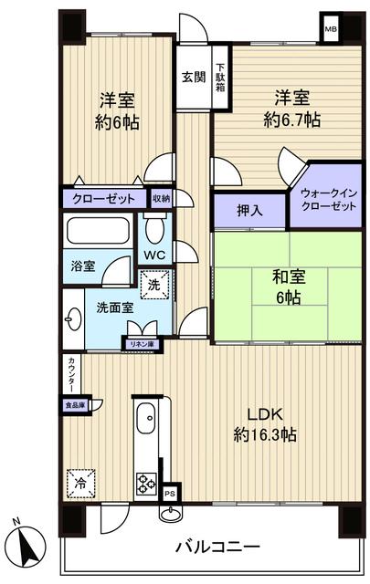 Floor plan. 3LDK, Price 14.9 million yen, Occupied area 81.22 sq m , Balcony area 14.6 sq m front building without, Day ・ View is good