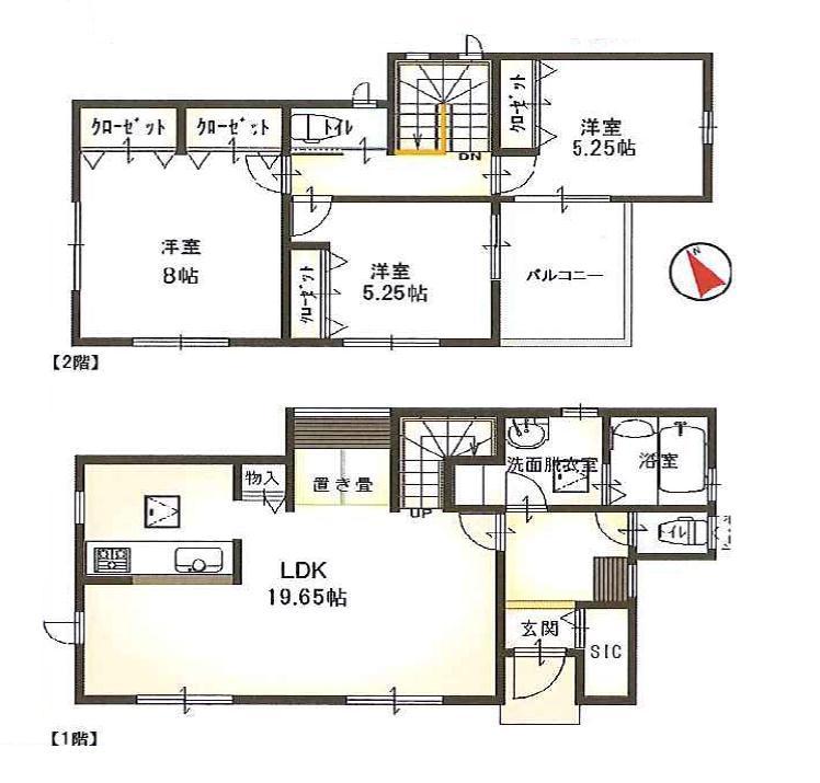 Floor plan. 31,800,000 yen, 3LDK, Land area 125.74 sq m , Building area 96.05 sq m Zenshitsuminami direction, Counter Kitchen, Learning space, Living-in stairs, All rooms are two-sided lighting