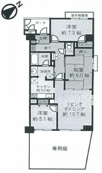 Floor plan. 3LDK, Price 13.8 million yen, Occupied area 73.59 sq m