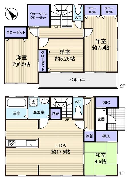 Floor plan. 29,800,000 yen, 4LDK+S, Land area 179.09 sq m , Building area 105.25 sq m WIC and with SIC, Storage is abundant