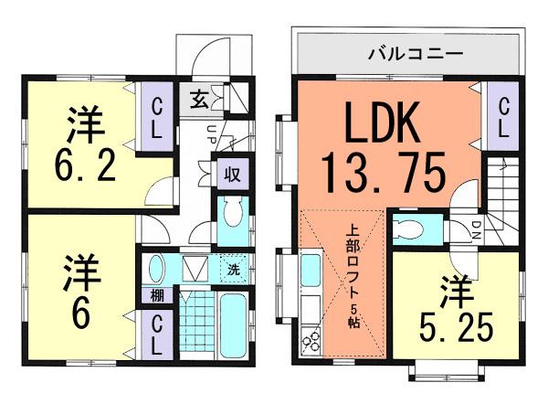 Floor plan. 19,800,000 yen, 3LDK, Land area 77.95 sq m , Building area 74.52 sq m