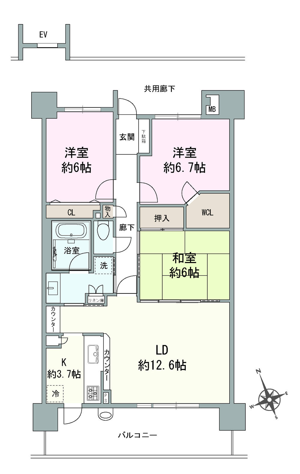 Floor plan. 3LDK, Price 15.8 million yen, Occupied area 81.22 sq m , Balcony area 14.6 sq m