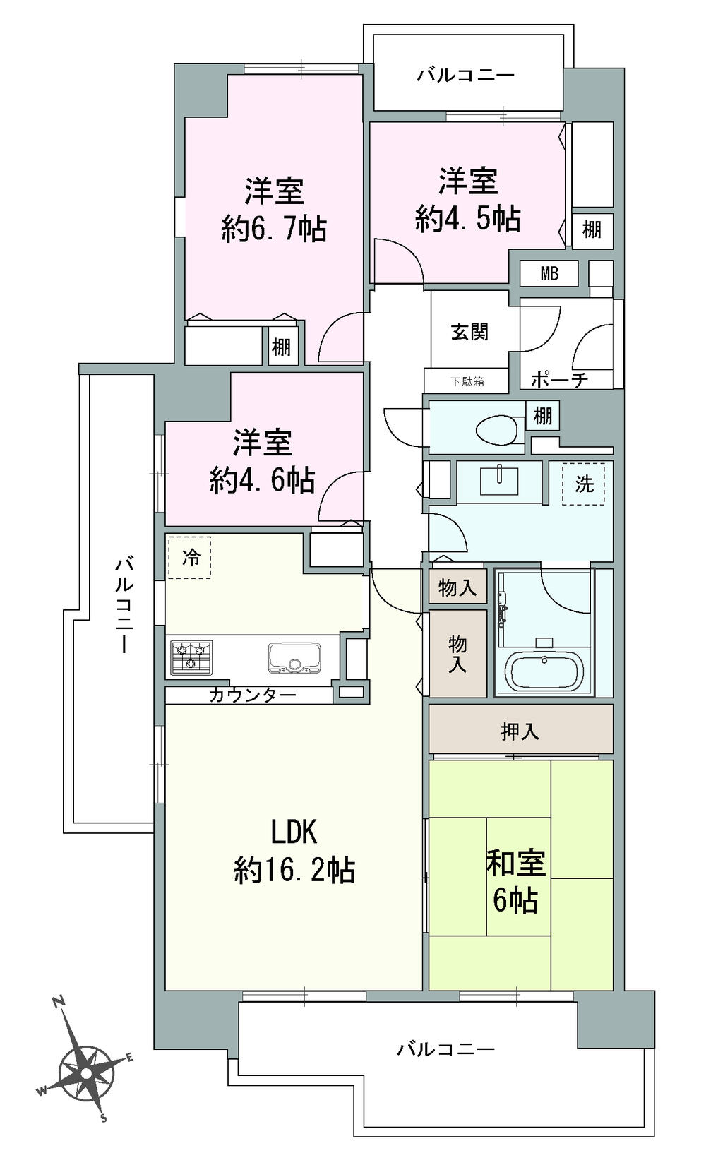 Floor plan. 4LDK, Price 14.8 million yen, Occupied area 85.63 sq m , Balcony area 22.78 sq m