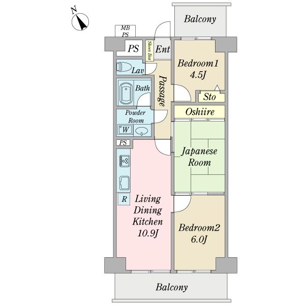 Floor plan. 3LDK, Price 9 million yen, Occupied area 61.08 sq m , Balcony area 11.56 sq m