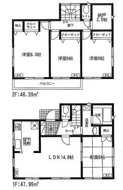 Floor plan. Price 18,800,000 yen, 4LDK+S, Land area 121.32 sq m , Building area 96.38 sq m