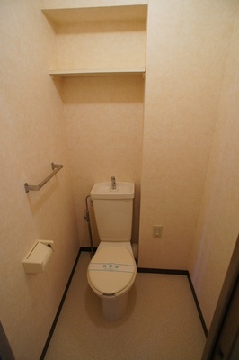 Toilet. Toilet, "the electrical outlet and the shelf is attached."