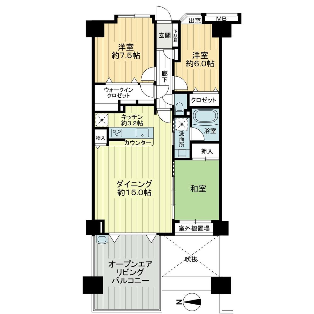 Floor plan. 3LDK, Price 21,800,000 yen, Occupied area 82.78 sq m , Balcony area 16.26 sq m