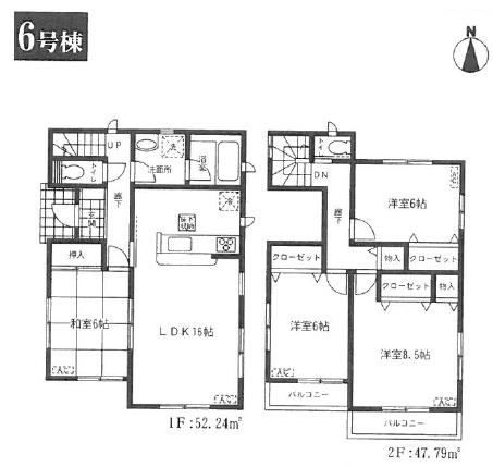 Floor plan. (6 Building), Price 28.8 million yen, 4LDK, Land area 125.05 sq m , Building area 100.03 sq m