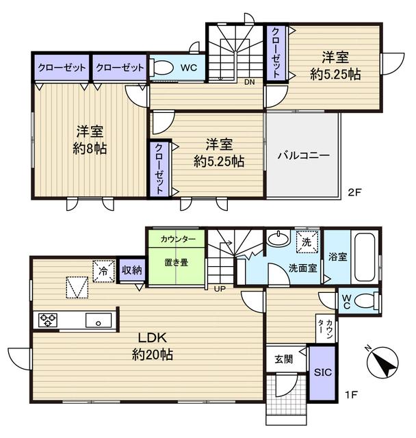 Floor plan. 31,800,000 yen, 3LDK, Land area 125.74 sq m , Building area 96.05 sq m All rooms are south-west-facing sunny
