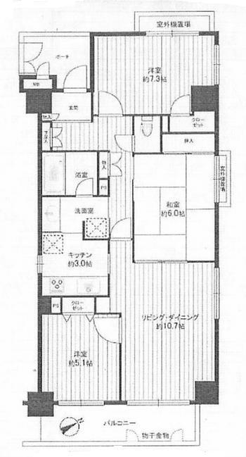 Floor plan. 3LDK, Price 13,900,000 yen, Occupied area 73.59 sq m , Balcony area 7.73 sq m