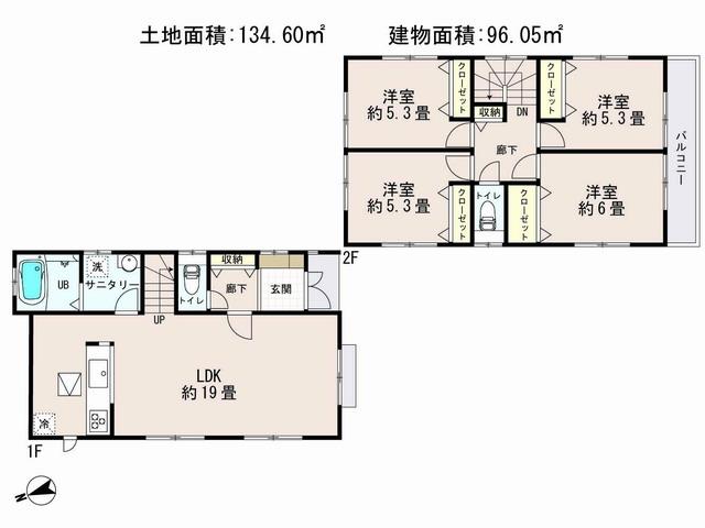 Floor plan. (3 Building), Price 23.8 million yen, 4LDK, Land area 134.6 sq m , Building area 96.05 sq m