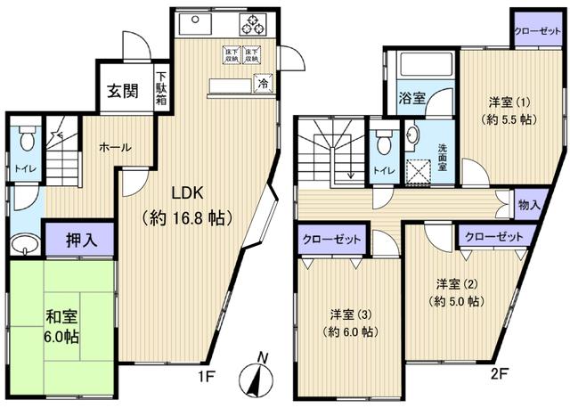 Floor plan. 17.8 million yen, 4LDK, Land area 151.82 sq m , Building area 101.43 sq m south-facing sunny