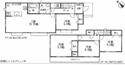 Floor plan. 24,800,000 yen, 4LDK, Land area 185.46 sq m , Building area 100.6 sq m All rooms 6 quires more spacious floor plan.