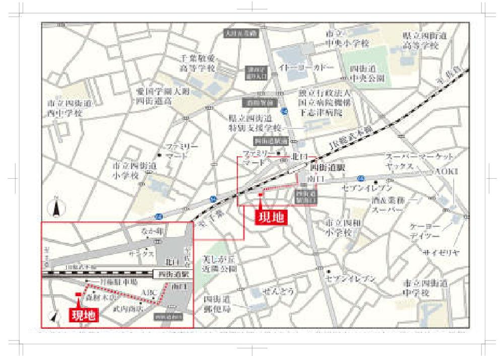 Local guide map. Walk up to Yotsukaidō Station 4 minutes
