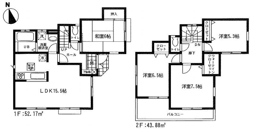 Floor plan. (1 Building), Price 18,800,000 yen, 4LDK, Land area 153.13 sq m , Building area 96.05 sq m