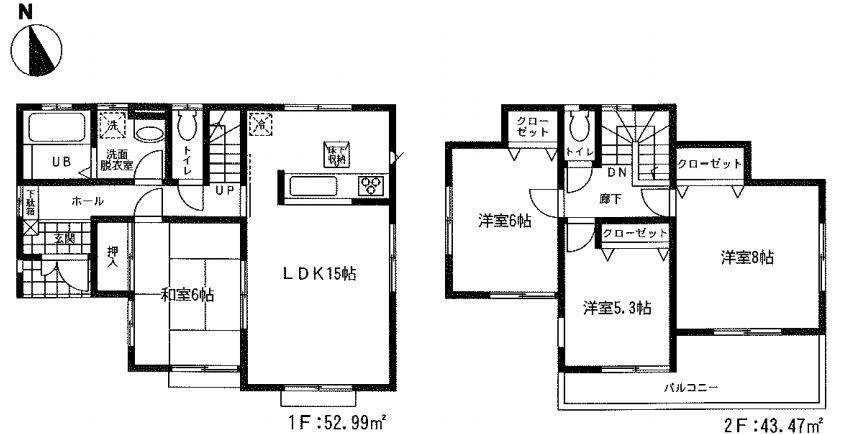 Floor plan. (Building 2), Price 19,800,000 yen, 4LDK, Land area 153.12 sq m , Building area 96.46 sq m