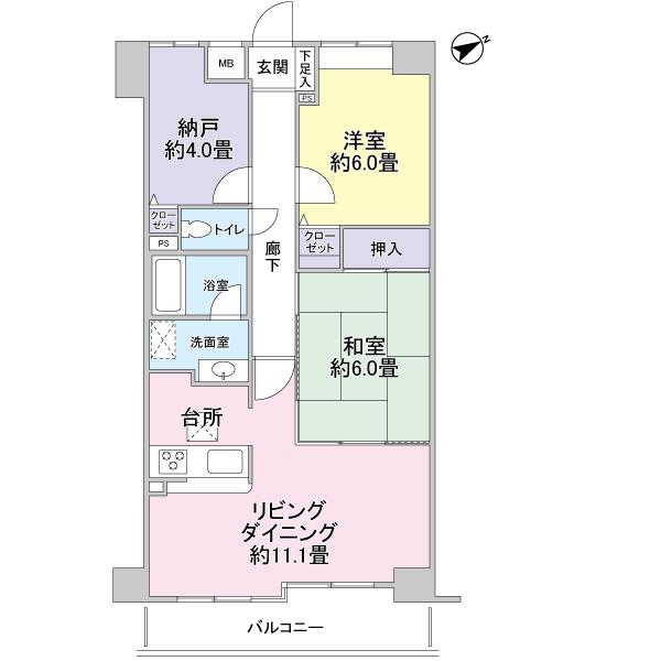 Floor plan. 2LDK + S (storeroom), Price 9.8 million yen, Occupied area 66.89 sq m , Balcony area 7.86 sq m