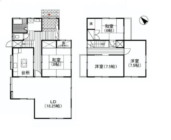 Floor plan. 7.5 million yen, 4LDK, Land area 165 sq m , Building area 118.4 sq m