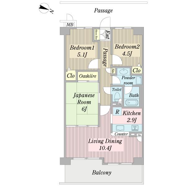 Floor plan. 3LDK, Price 7.8 million yen, Occupied area 62.71 sq m , Balcony area 10.45 sq m
