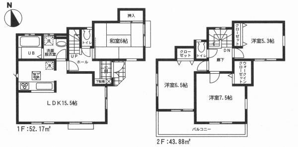 Floor plan. 18,800,000 yen, 4LDK, Land area 153.13 sq m , Building area 96.05 sq m