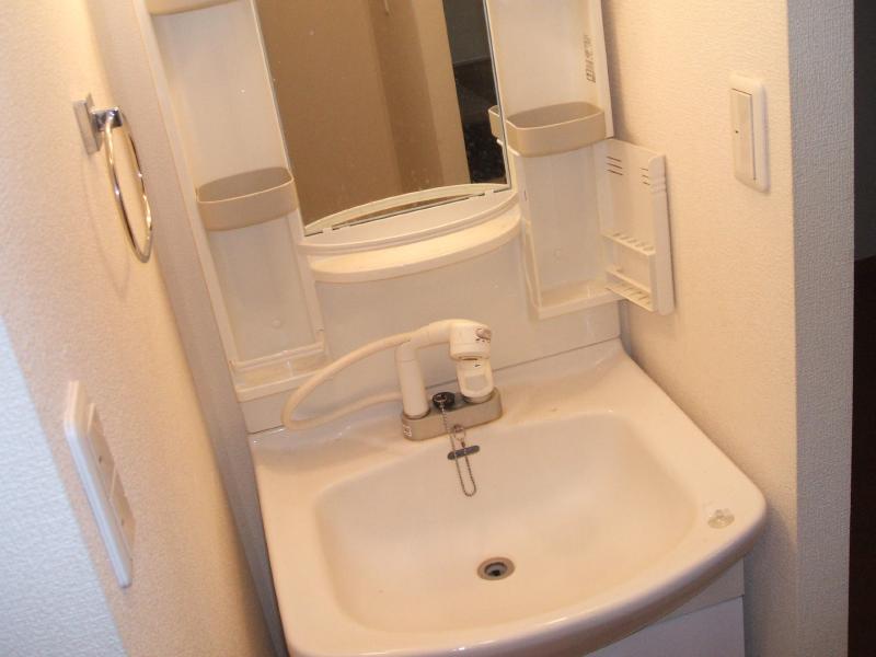 Washroom. Shampoo dresser equipped with shelves of both sides happy