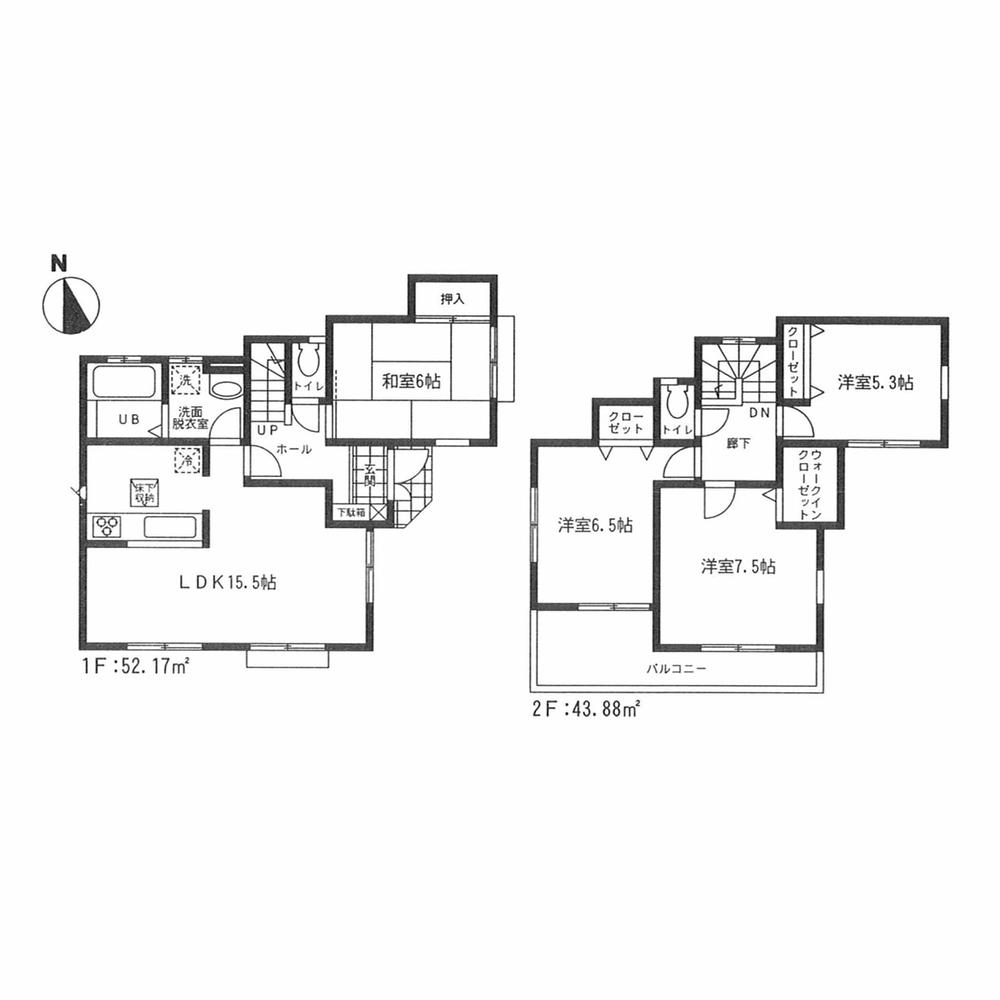 Floor plan. (1 Building), Price 18,800,000 yen, 4LDK, Land area 153.13 sq m , Building area 96.05 sq m