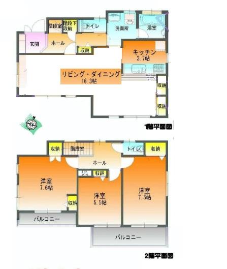 Floor plan. 17.5 million yen, 3LDK, Land area 100.22 sq m , Building area 96.46 sq m