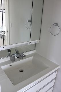 Wash basin, toilet. Stylish bathroom vanity