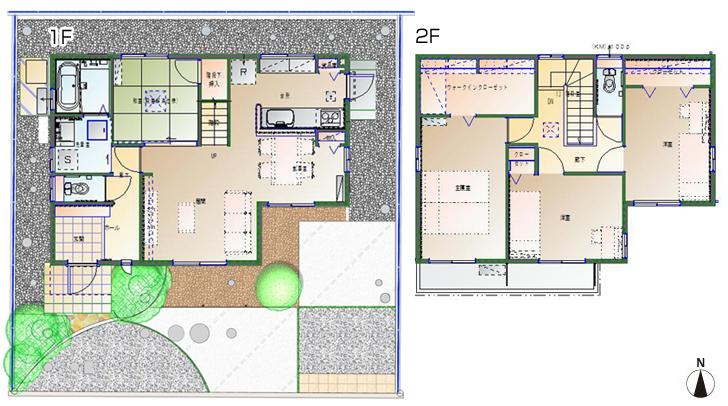 Floor plan.  [No. 5 areas] So we have drawn on the basis of the Plan view] drawings, Plan and the outer structure ・ Planting, such as might actually differ slightly from. Also, furniture ・ The household appliances not included in the price.