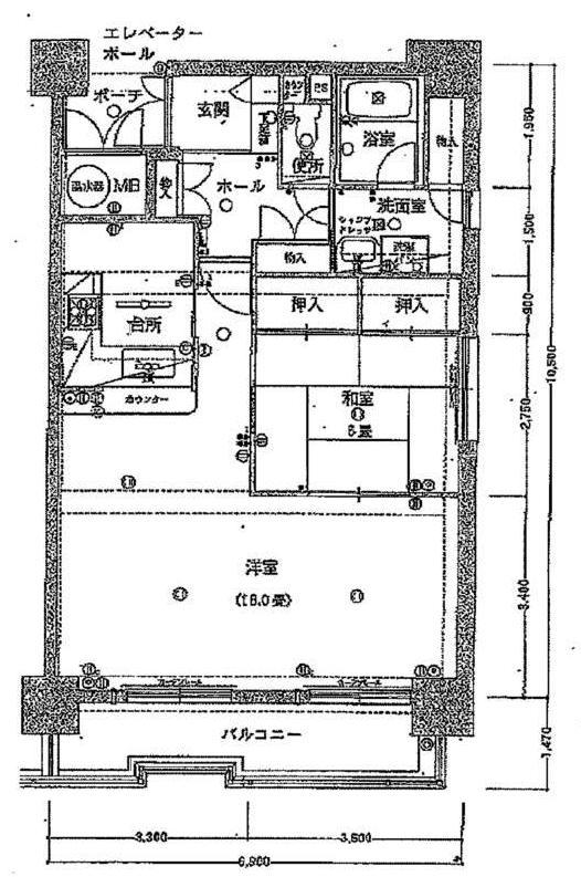 Floor plan. 1LDK, Price 13.5 million yen, Occupied area 69.76 sq m , Balcony area 8.8 sq m