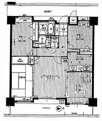 Floor plan. 3LDK, Price 18.5 million yen, Footprint 77.4 sq m , Balcony area 15.58 sq m