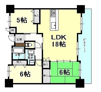 Floor plan. 3LDK, Price 18.5 million yen, Footprint 77.4 sq m , Balcony area 15.58 sq m