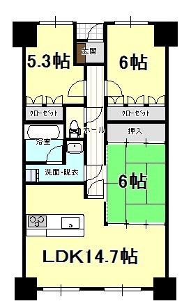 Floor plan. 3LDK, Price 14.5 million yen, Footprint 69.6 sq m , Balcony area 10.54 sq m