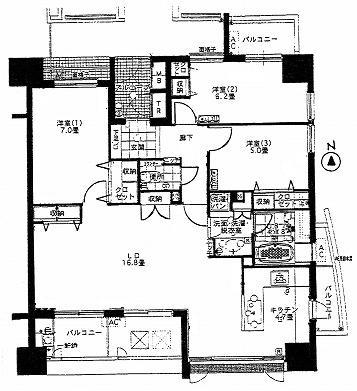 Floor plan. 3LDK, Price 23 million yen, Occupied area 85.03 sq m , Balcony area 16.69 sq m