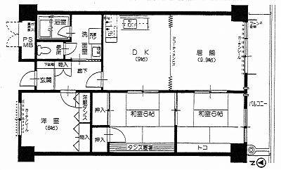 Floor plan. 3LDK, Price 13 million yen, Footprint 90 sq m , Balcony area 10.87 sq m