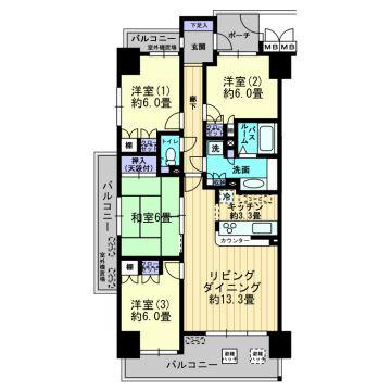 Floor plan. 4LDK, Price 19,800,000 yen, Occupied area 88.71 sq m footprint 80 sq m more than. It is 4LDK property with entrance porch