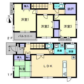 Floor plan. 23.8 million yen, 4LDK+S, Land area 169.17 sq m , Building area 105.16 sq m is a floor plan of 4LDK of all room south.
