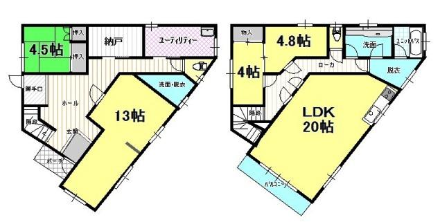 Floor plan. 17.8 million yen, 4LDK, Land area 135.77 sq m , Building area 167.67 sq m