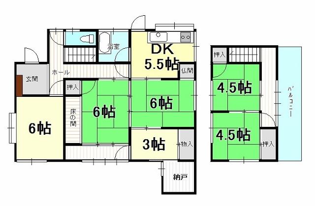 Floor plan. 8 million yen, 6DK+S, Land area 138.77 sq m , Building area 102.06 sq m