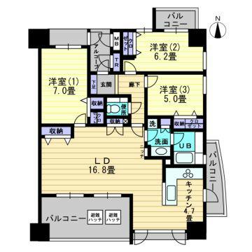Floor plan. 3LDK, Price 23 million yen, Wife is a must-see of the floor plan with the L-shaped kitchen in the occupied area 85.03 sq m southeast.