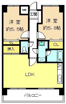 Floor plan. 2LDK, Price 6.8 million yen, Footprint 51.3 sq m , Balcony area 10.71 sq m