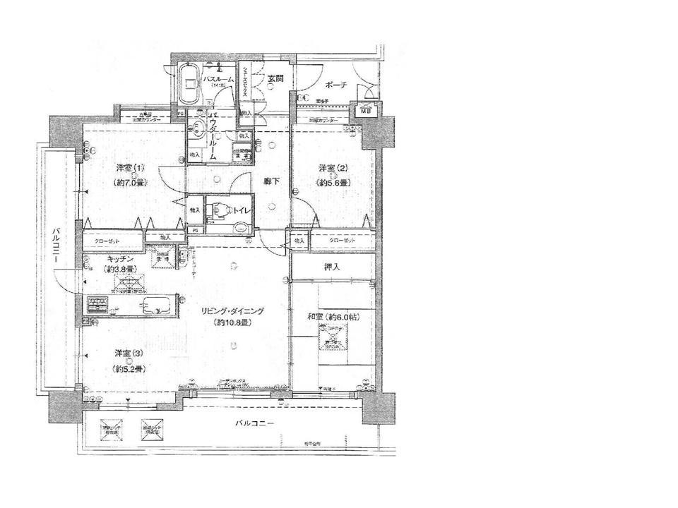 Floor plan. 3LDK, Price 19 million yen, Footprint 87.5 sq m , Balcony area 24.57 sq m