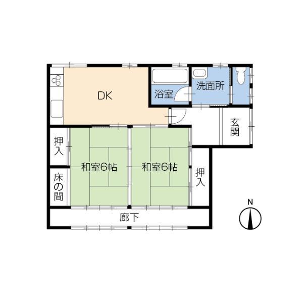 Floor plan. 9,980,000 yen, 2DK, Land area 196.34 sq m , Building area 55.61 sq m