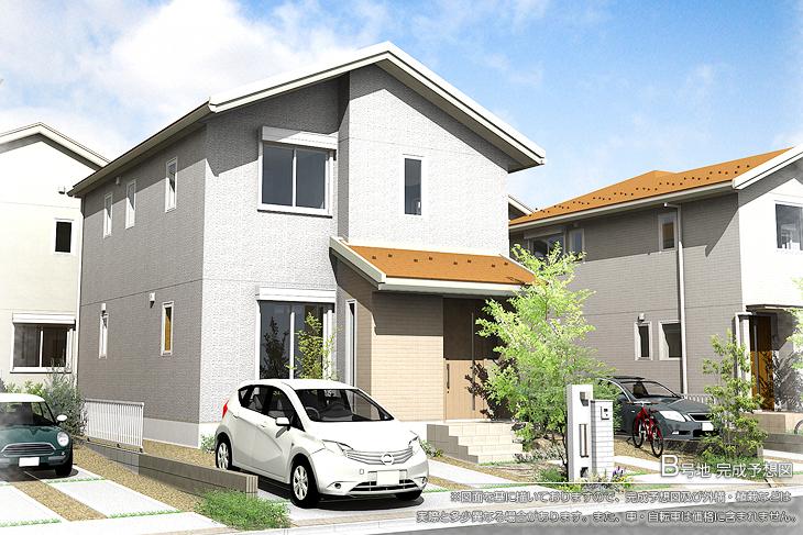 Local appearance photo.  [No. B land] [Rendering] Rendering and the outer structure ・ Planting, such as might actually differ slightly from.  Also, car ・ Bicycles are not included in the price.